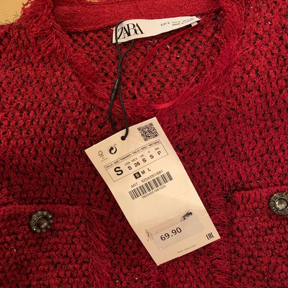 GORGEOUS ZARA NWT Frayed Hem Tweed Like Cardigan - Picture 4 of 8